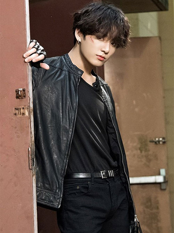 BTS Jungkook Black Leather Jacket