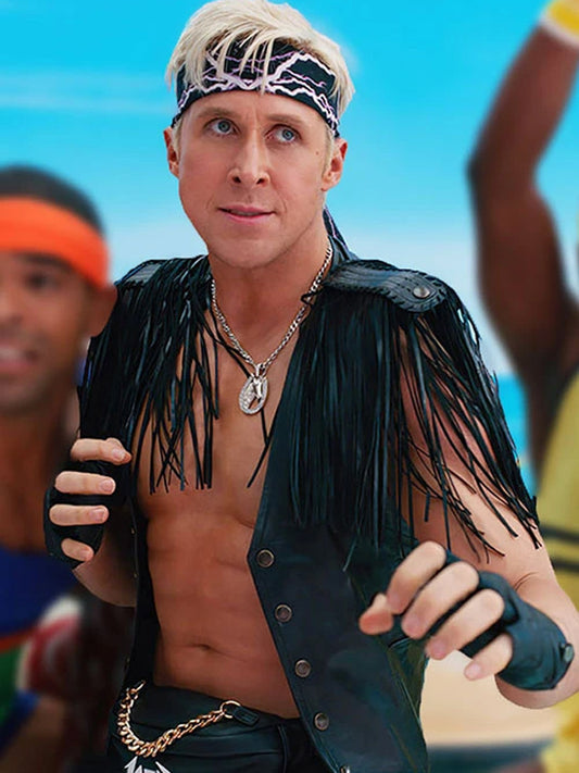 Barbie 2023 Ryan Gosling Black Fringe Leather Vest