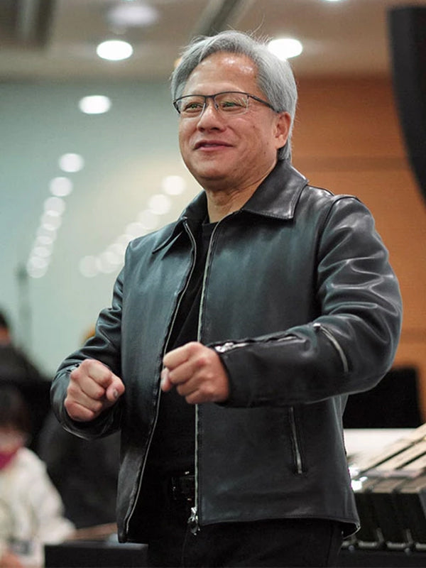 Jensen Huang Classic Black Leather Jacket