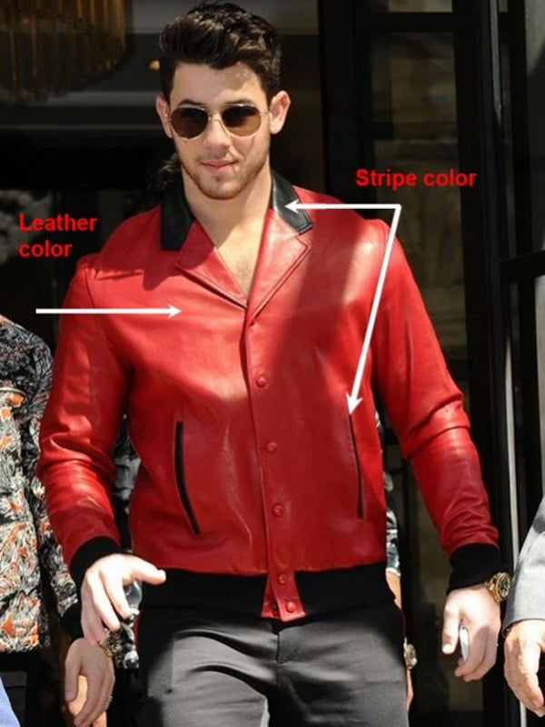 Nick Jonas Red Bomber Leather Jacket