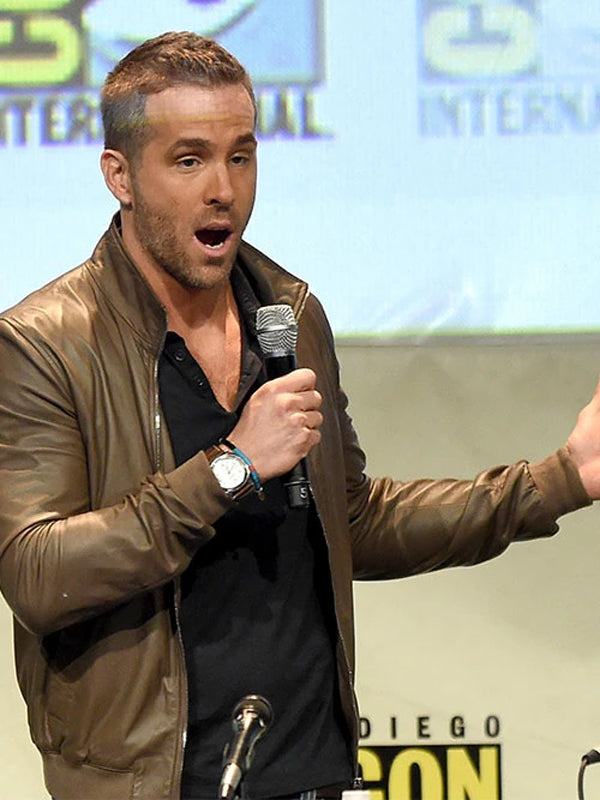 Ryan Reynolds Comic Con Leather Bomber Jacket