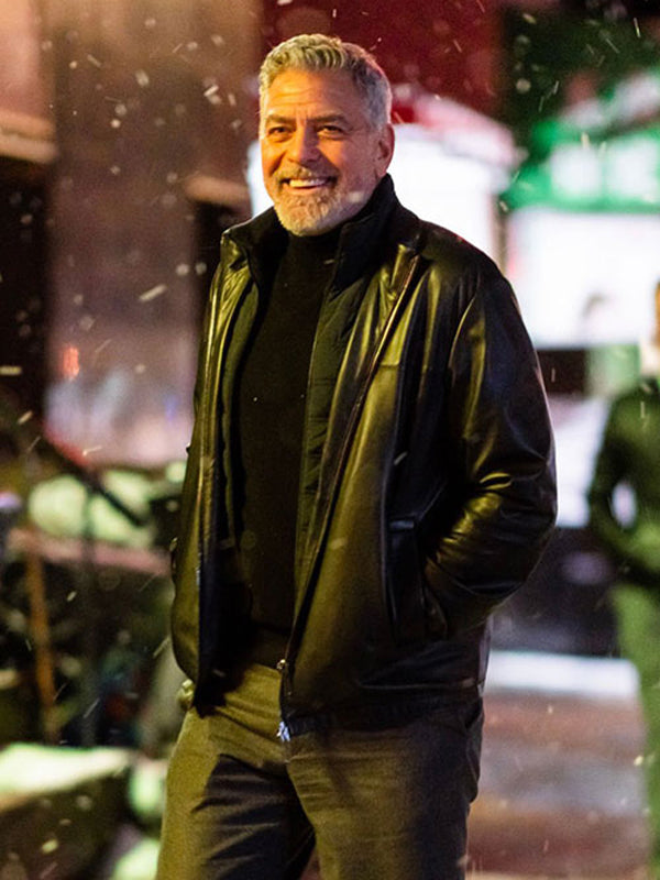 Wolfs 2024 George Clooney Black Leather Jacket