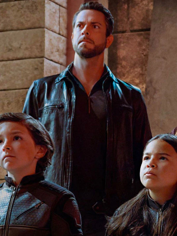 Zachary Levi Spy Kids Armageddon Black Leather Jacket