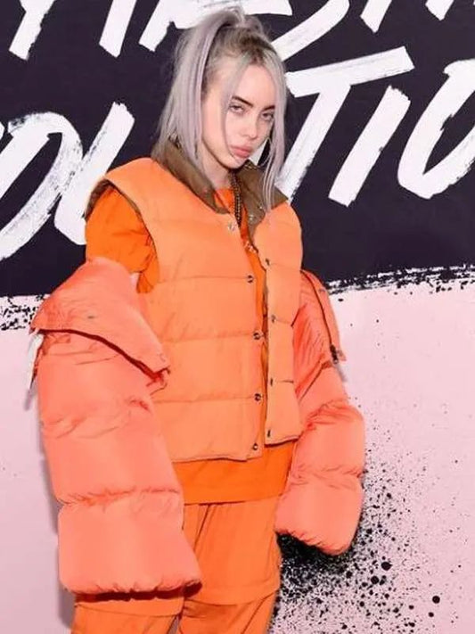 Billie Eilish Singer Street Style Orange Puffer Vest Jacket
