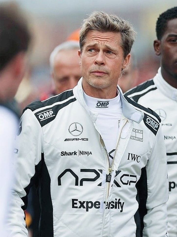 Brad Pitt F1 White and Black Racer Jacket
