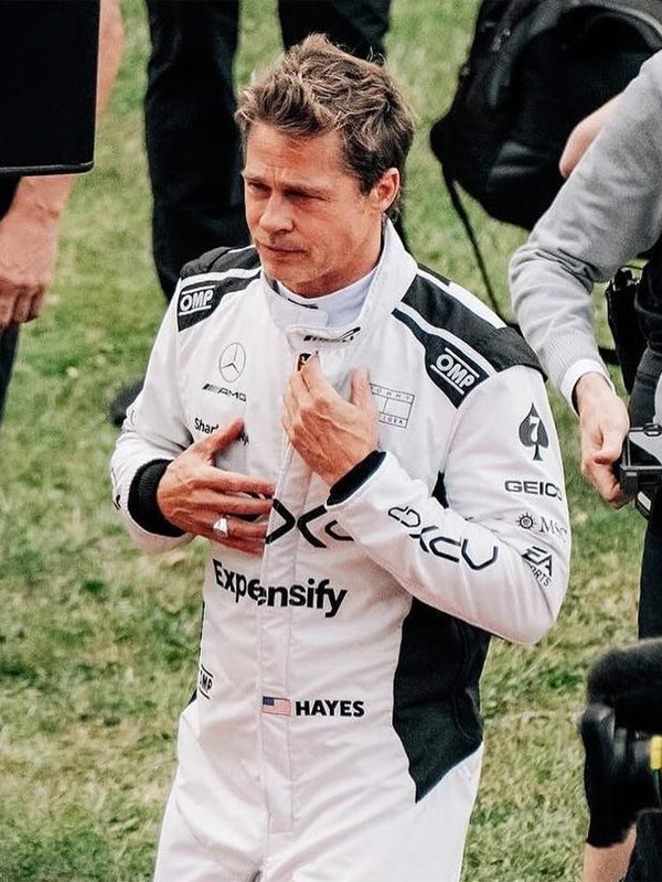 Brad Pitt F1 White and Black Racer Jacket