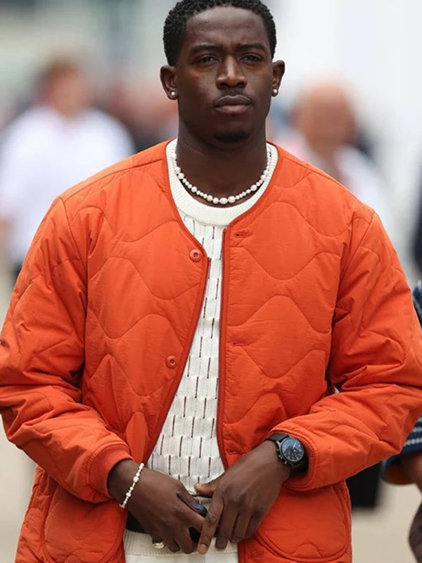 F1 Damson Idris Orange Quilted Bomber Jacket