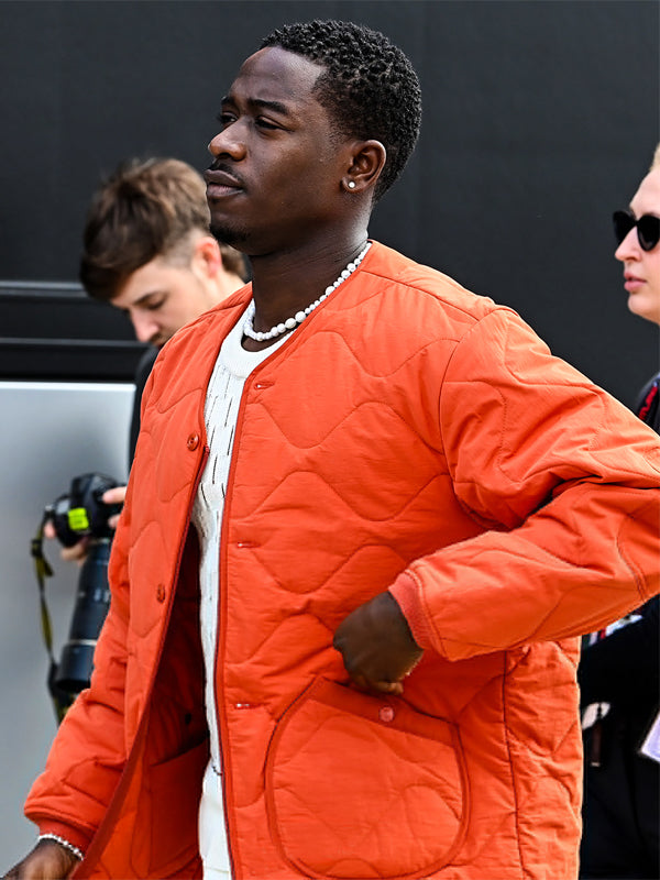 F1 Damson Idris Orange Quilted Bomber Jacket