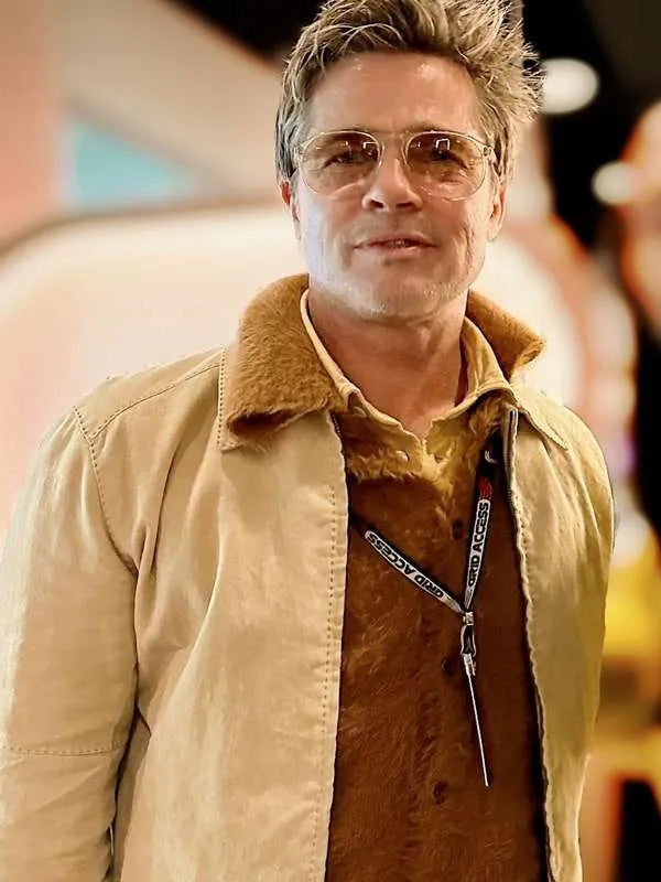 F1 Movie Premiere Brad Pitt Tan Jacket