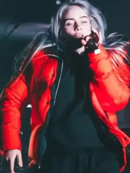 Singer Billie Eilish Red Puffer Jacket