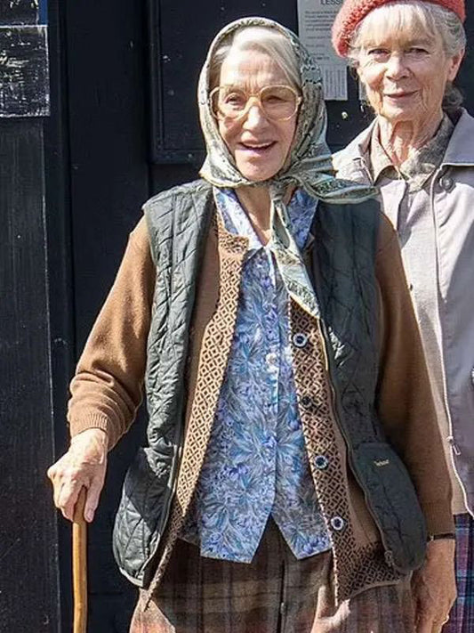 The Thursday Murder Club Helen Mirren Gray Quilted Vest