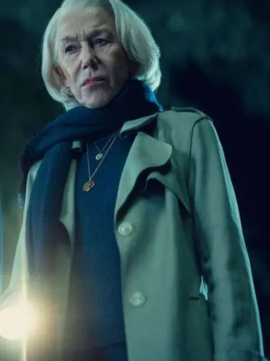 The Thursday Murder Club Helen Mirren Gray Trench Coat