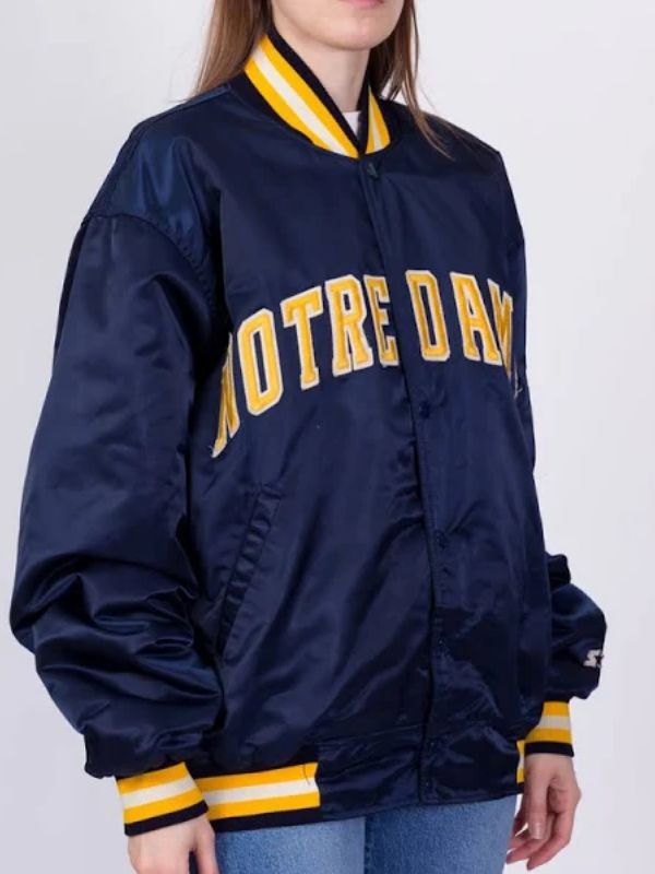 University of Notre Dame Starter 90’s Blue Satin Bomber Jacket