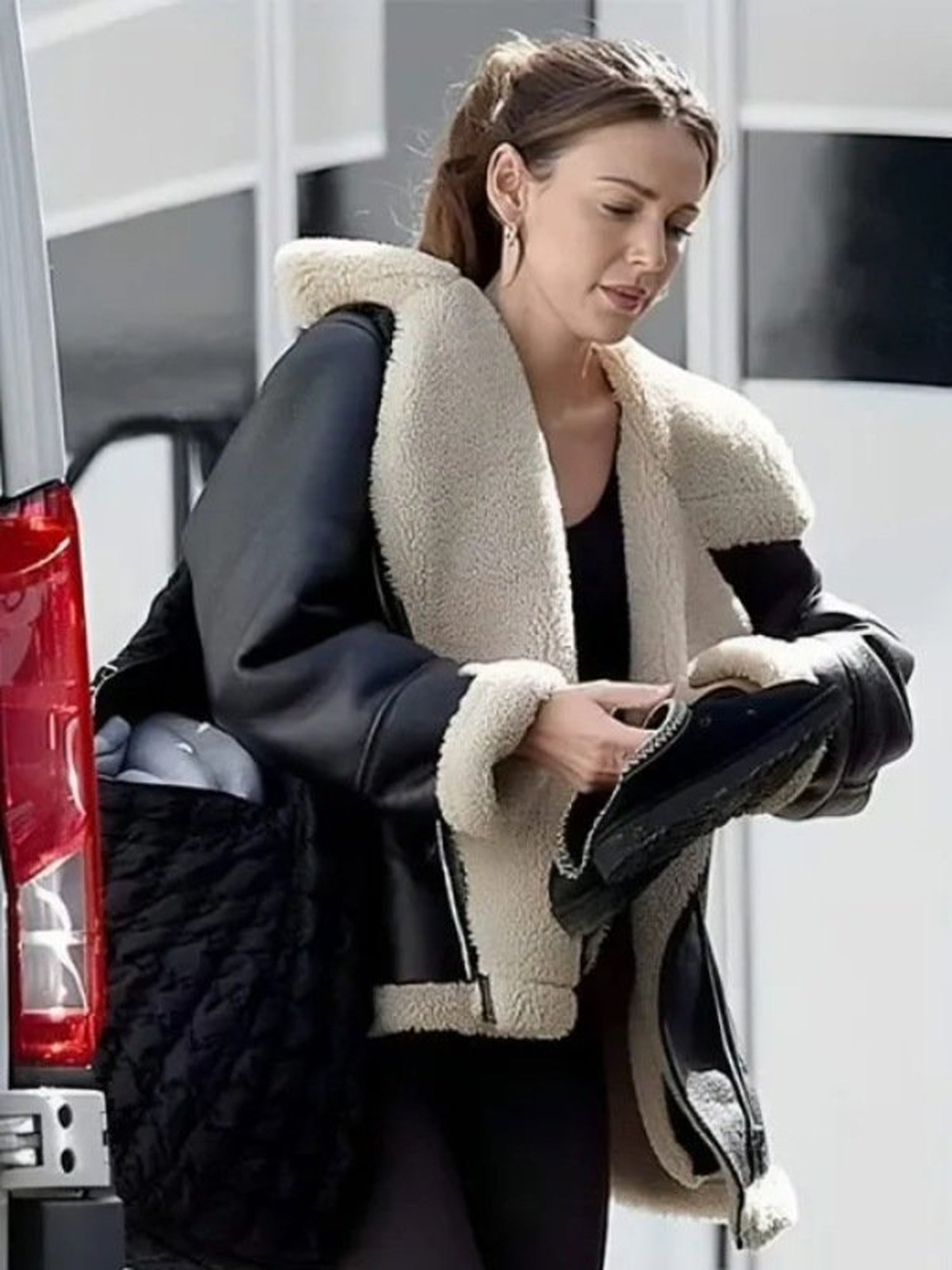 Michelle Keegan Fool Me Once Leather Shearling Jacket