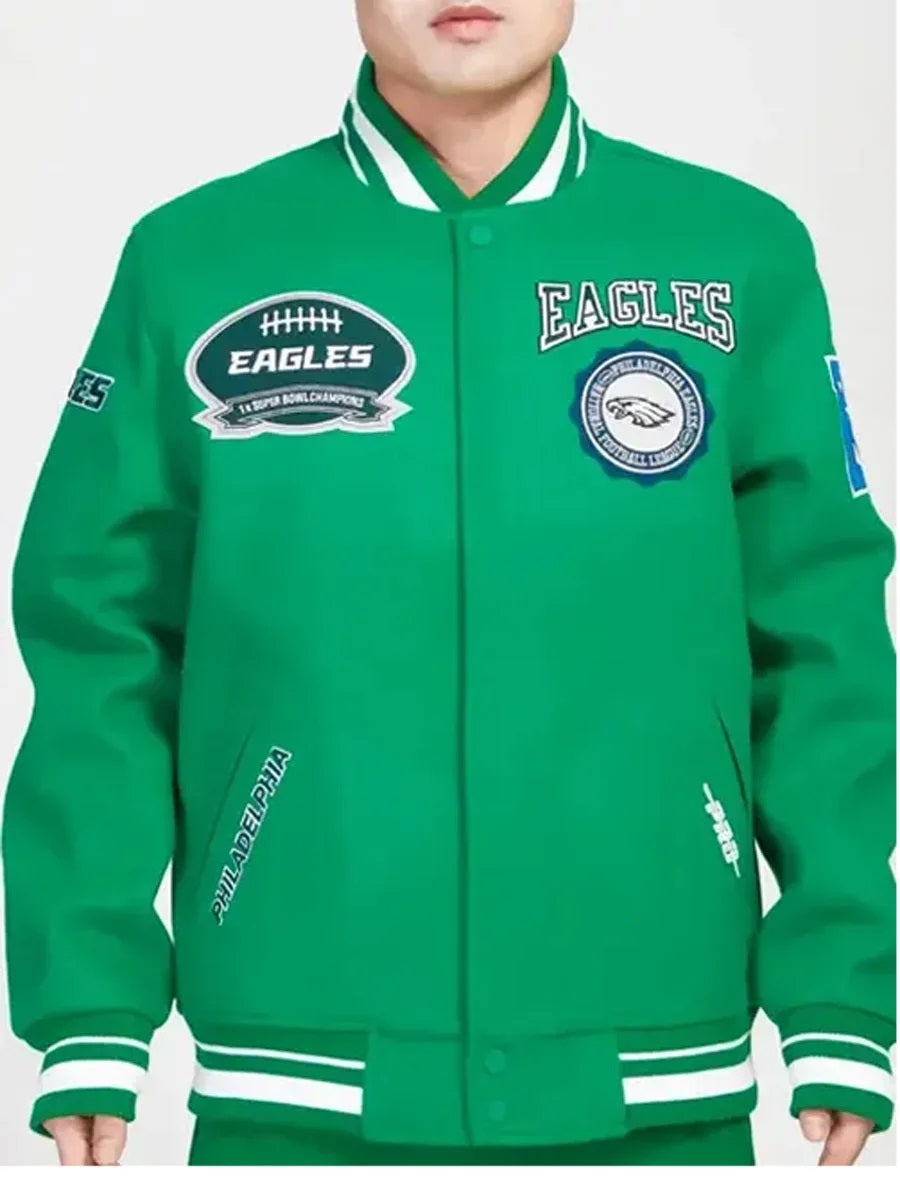 NFL フィラデルフィア・イーグルス クレスト ケリーグリーン バーシティジャケット
