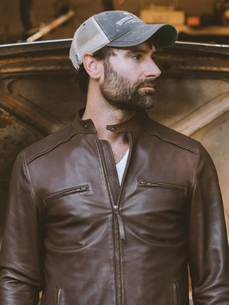 Thompson Brown Biker Leather Moto Jacket