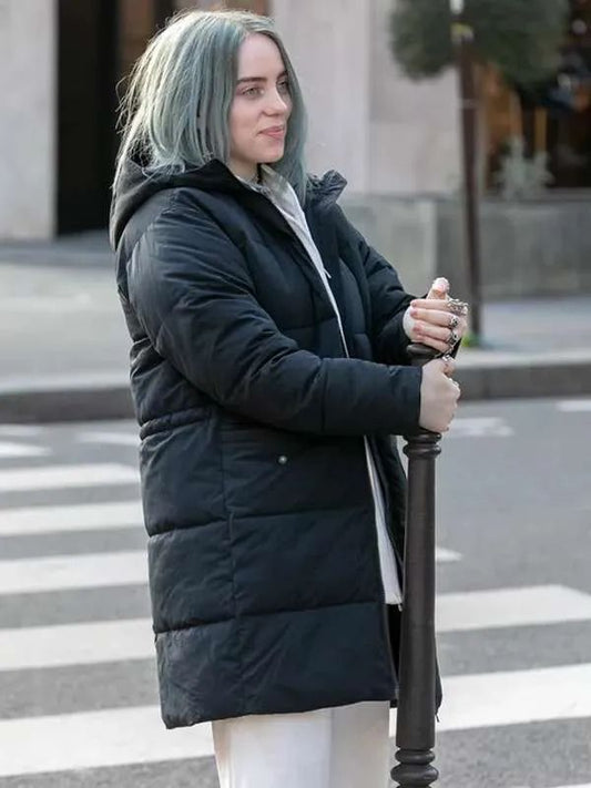Bil­lie Eil­ish Singer Street Style Black Puffer Jacket