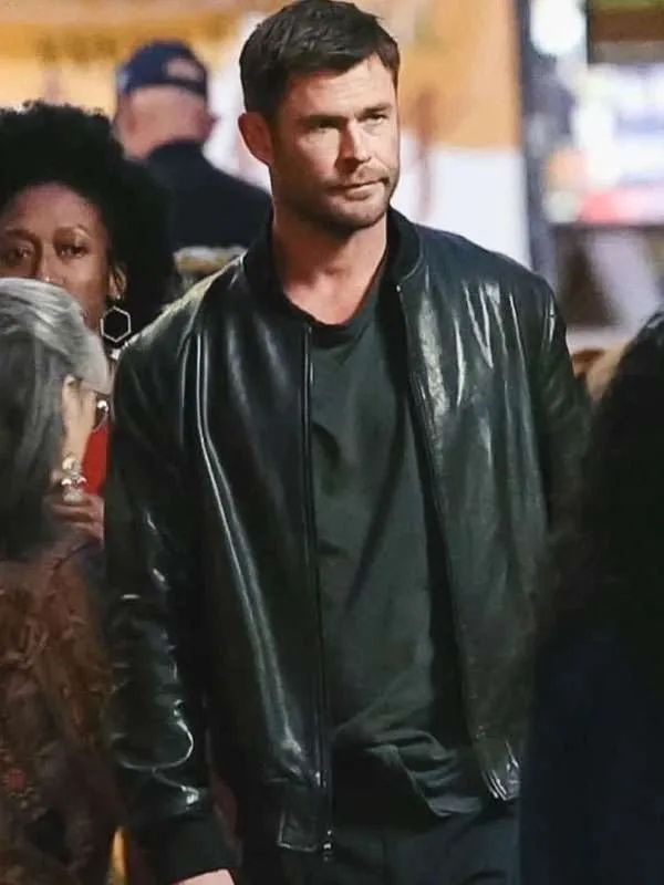 Chris Hemsworth Crime 101 Black Bomber Leather Jacket