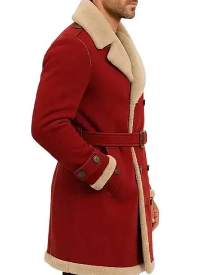 Christmas Classic Red Shearling Trench Coat