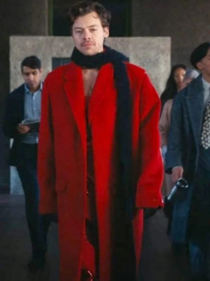 English Singer Harry Styles As It Was Red Wool Long Coat