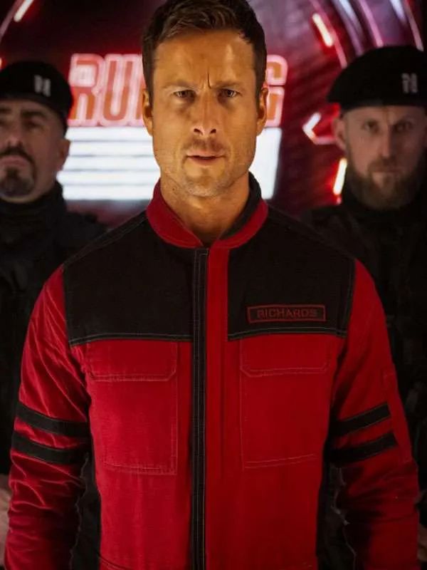 Glen Powell The Running Man Red and Black Cotton Jacket
