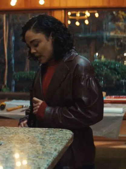 His and Hers Anna Andrews Brown Oversized Leather Jacket