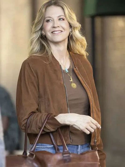 Jenna Elfman Shifting Gears S02 Brown Bomber Suede Leather Jacket