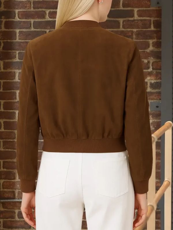 Jenna Elfman Shifting Gears S02 Brown Bomber Suede Leather Jacket
