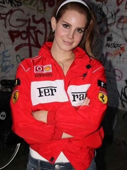  Lana Del Rey Ferrari Red Bomber Jacket