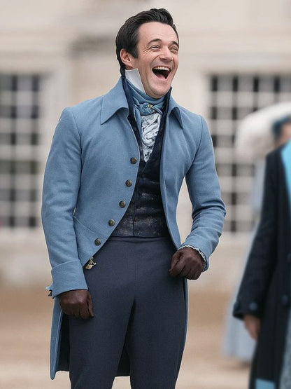 Luke Thompson Bridgerton S04 Blue Wool Coat