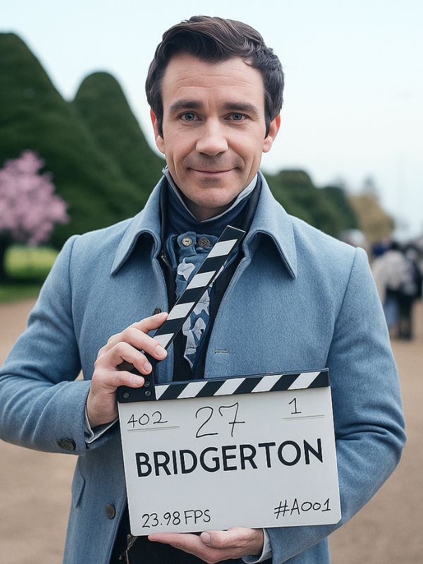 Luke Thompson Bridgerton S04 Blue Wool Coat