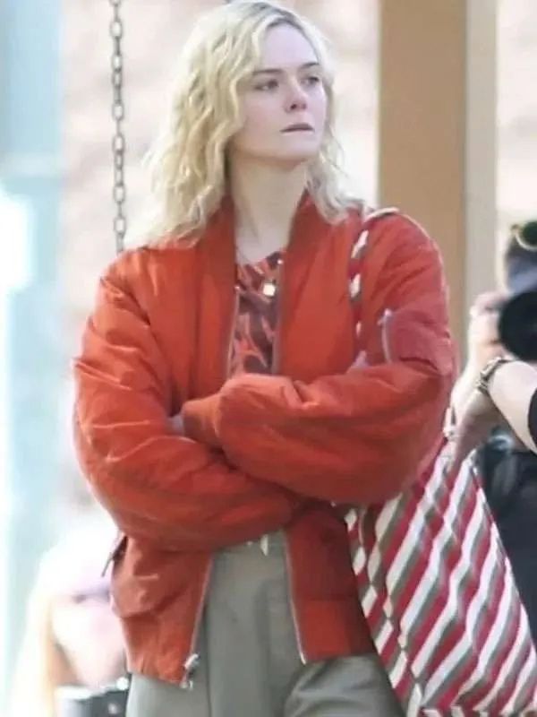 Margo’s Got Money Troubles Elle Fanning Orange Bomber Jacket