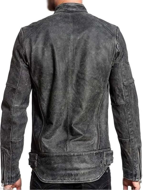 Men’s Distressed Black Leather Cafe Racer Style Jacket