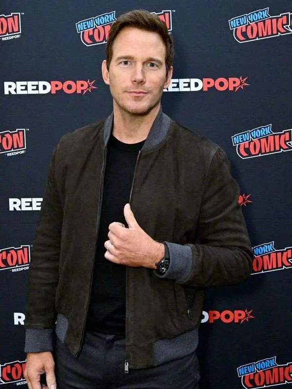 Mercy Movie Premiere Chris Pratt Suede Bomber Leather Jacket