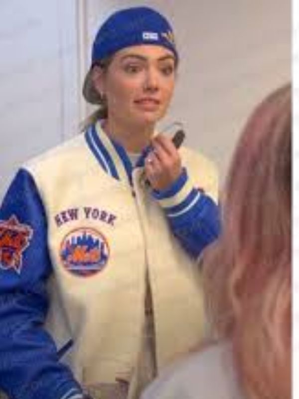 New York Mets Kate Upton White Varsity Jacket