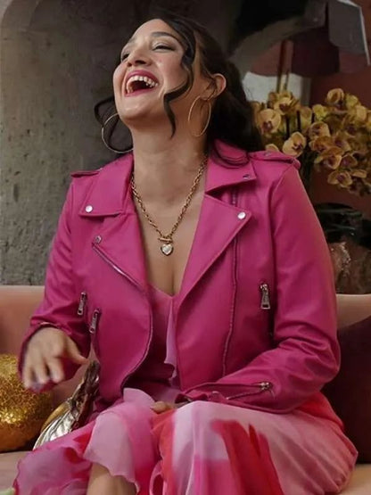 Platonic S01 Gulten Pink Biker Leather Jacket