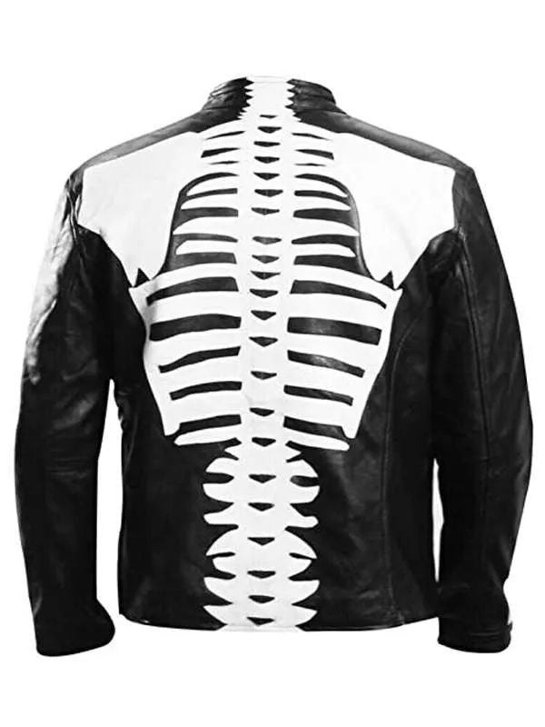 Skeleton Bones Halloween Party Black Leather Jacket