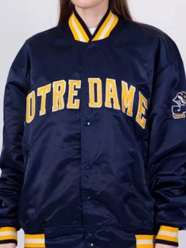 University of Notre Dame Starter 90’s Blue Satin Bomber Jacket