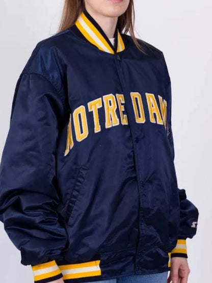 University of Notre Dame Starter 90’s Blue Satin Bomber Jacket